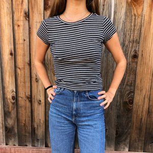 Striped Shirt Sleeve Crop Top